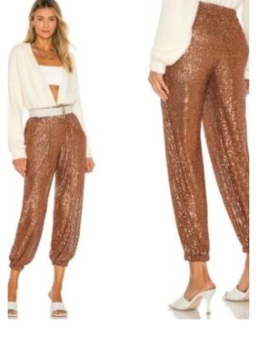 Free People Morelia Sequin Jogger Pants Bronze